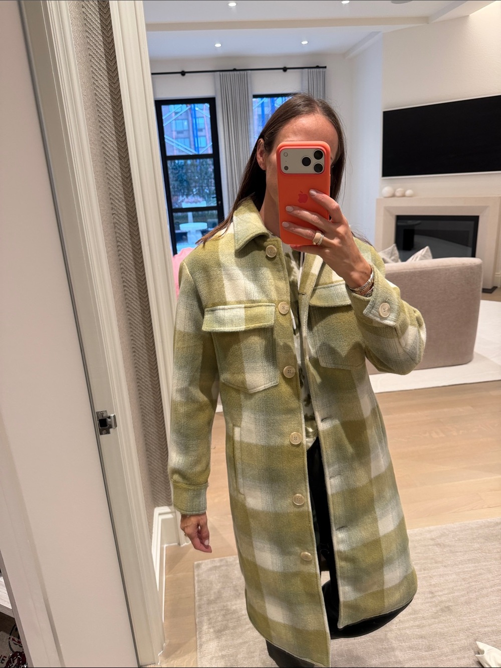 Apparis Olive & Cream Plaid Trench Coat
